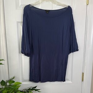 Ann Taylor Blue Relaxed Blouse 3/4 Sleeve Boat Neck
